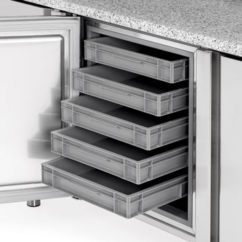 Stół chłodniczy do pizzy PREMIUM PLUS - 2305x800mm - z 2 drzwiami & 6 szufladami - włącznie z witryną chłodniczą nadstawną - 10x GN 1/3 - Prime Gastro