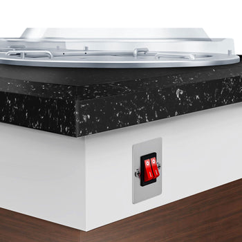 Dozownik talerzy DUBLIN - 700 mm - podgrzewany - na kółkach - 50 talerzy - blat roboczy kuchenny z czarnego granitu - Prime Gastro