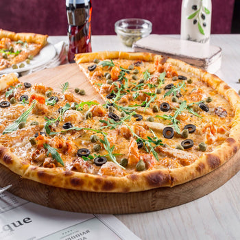 Gazowy piec do pizzy - 6 x 34 cm - Manualny - włącznie z okapem, ramą podstawy & zestawem kółek - Prime Gastro