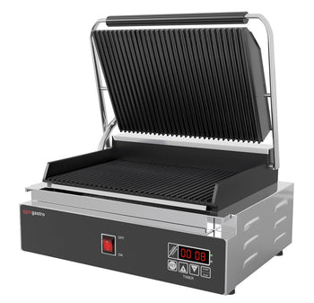 Grill kontaktowy - 2,2 kW - Cyfrowy - Ryflowana górna i dolna część - Powierzchnia grillowania: 350x240 mm - Prime Gastro