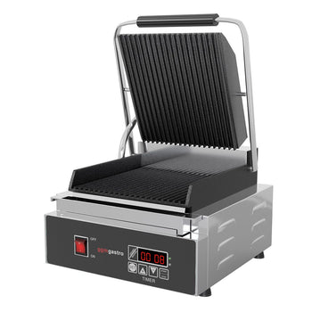 Grill kontaktowy - 1,8 kW - Cyfrowy - Ryflowana górna i dolna część - Powierzchnia grillowania: 230x220 mm - Prime Gastro