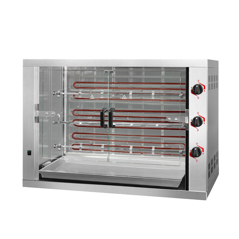 Elektryczny grill do kurczaków – 14,4 kW – z 3 rożnami, mieszczącymi do 18 kurczaków