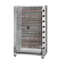 Elektryczny grill do kurczaków – 38,4 kW – z 8 rożnami, mieszczącymi do 48 kurczaków