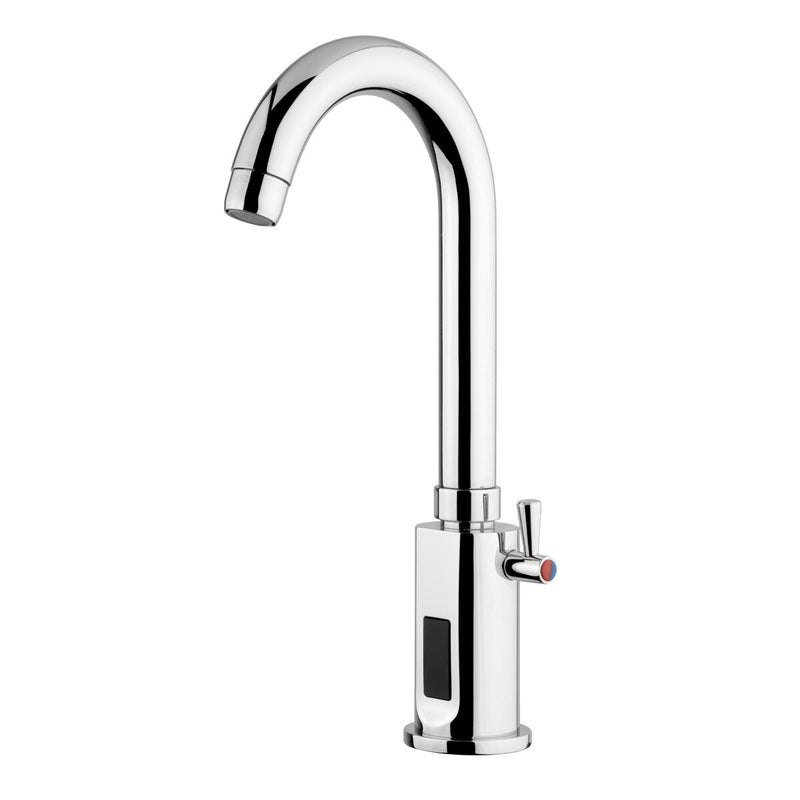Premium kran mieszający z jednym otworem - z czujnikiem podczerwieni & wysoką, obrotową wylewką - 130 mm