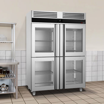 Chłodziarka ze stali nierdzewnej PREMIUM - GN 2/1 - 1400 litrów - z 4 szklanymi półdrzwiami - Prime Gastro