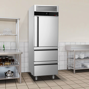 Chłodziarka ze stali nierdzewnej PREMIUM - GN 2/1 - 700 litrów - z 1 półdrzwiami & 2 szufladami - Prime Gastro