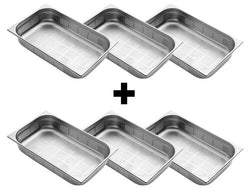 (6 sztuk) Pojemniki GN z nierdzewnej stali 1/1 - perforowane - wysokość: 100 mm
