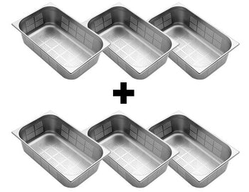 (6 sztuk) Pojemnik ze stali nierdzewnej GN 1/1 – perforowany – wysokość: 150 mm - Prime Gastro