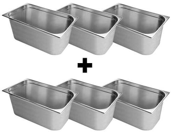 (6 sztuk) Pojemnik ze stali nierdzewnej GN 1/1 - Wysokość: 200 mm - Prime Gastro