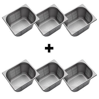 (6 sztuk) Pojemnik ze stali nierdzewnej GN 1/2 – perforowany – wysokość: 200 mm - Prime Gastro