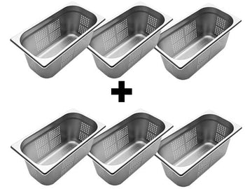 (6 sztuk) Pojemnik ze stali nierdzewnej GN 1/3 – perforowany – wysokość: 150 mm - Prime Gastro
