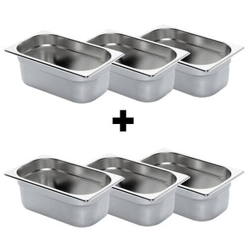 (6 sztuk) Pojemnik ze stali nierdzewnej GN 1/4 - Wysokość: 100 mm - Prime Gastro