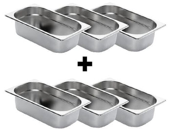 (6 sztuk) Pojemnik ze stali nierdzewnej GN 1/4 - Wysokość: 65 mm - Prime Gastro