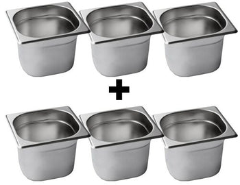 (6 sztuk) Pojemnik ze stali nierdzewnej GN 1/6 - Wysokość: 150 mm - Prime Gastro