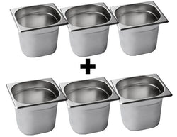 (6 sztuk) Pojemniki GN nierdzewne 1/6 - wysokość: 200 mm