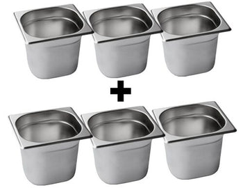 (6 sztuk) Pojemniki GN nierdzewne 1/6 - wysokość: 200 mm