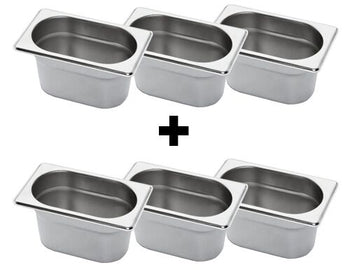 (6 sztuk) Pojemnik ze stali nierdzewnej GN 1/9 - Wysokość: 100 mm