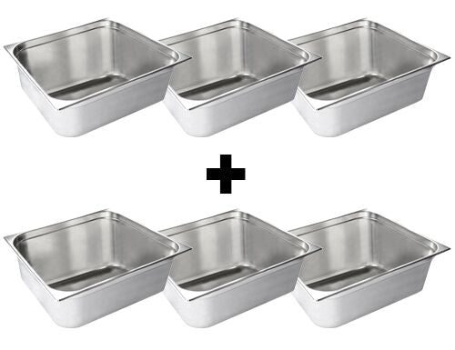 (6 sztuk) Pojemnik ze stali nierdzewnej GN 2/1 - Wysokość: 150 mm