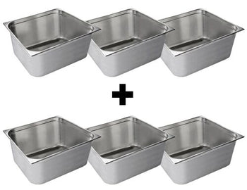 (6 sztuk) Pojemnik ze stali nierdzewnej GN 2/1 - Wysokość: 200 mm