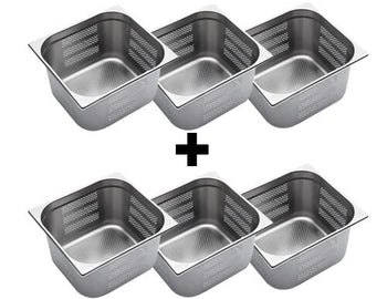 (6 sztuk) Pojemnik ze stali nierdzewnej GN 2/3 – perforowany – wysokość: 200 mm - Prime Gastro