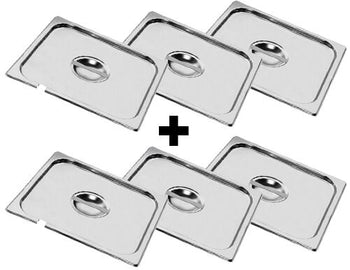 (6 sztuk) Pokrywa ze stali nierdzewnej GN 1/2 - z wgłębieniem na łyżkę - Prime Gastro