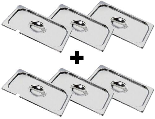 (6 sztuk) Pokrywa ze stali nierdzewnej GN 1/3 - z wgłębieniem na łyżkę