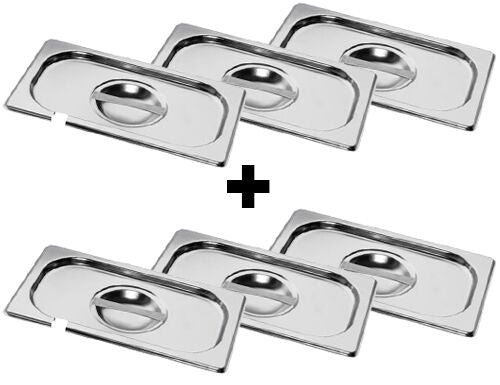 (6 sztuk) Pokrywki GN z nierdzewnej stali 1/4 - z wgłębieniem na łyżkę