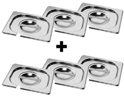 (6 sztuk) Pokrywa ze stali nierdzewnej GN 1/6 – z wgłębieniem na łyżkę