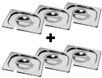 (6 sztuk) Pokrywa ze stali nierdzewnej GN 1/6 – z wgłębieniem na łyżkę - Prime Gastro