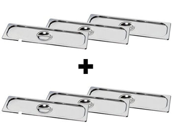 (6 sztuk) Pokrywa ze stali nierdzewnej GN 2/4 – z wgłębieniem na łyżkę - Prime Gastro