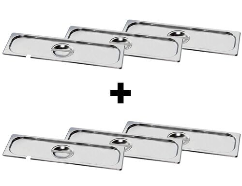 (6 sztuk) Pokrywa ze stali nierdzewnej GN 2/4 – z wgłębieniem na łyżkę