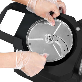 Elektryczna kompaktowa krajalnica do warzyw - 735 W - włącznie z 4 tarczami do krojenia/tarcia i przystawką do krojenia - Prime Gastro