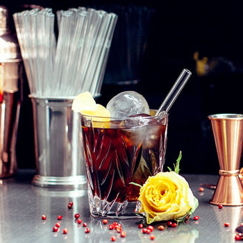 (6 sztuk) Szklane słomki do picia - proste - 150 mm - włącznie z nylonową szczoteczką do czyszczenia - Prime Gastro