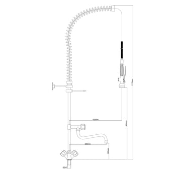 Prysznic z jednym otworem 6000 - z kranem mieszającym, kranem obrotowym & 2 zaworami mieszającymi - Prime Gastro
