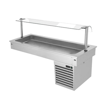 Wanna chłodnicza wbudowana - 1,5m - +2 ~ +8 °C - 4x GN 1/1 - ze szklaną ochroną przed kaszlem - Prime Gastro