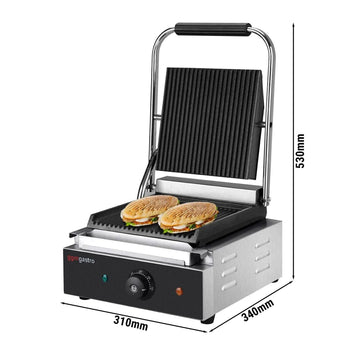 Grill kontaktowy - 1,8 kW - Ryflowana górna i dolna część - Powierzchnia grilla: 235x225 mm - Prime Gastro