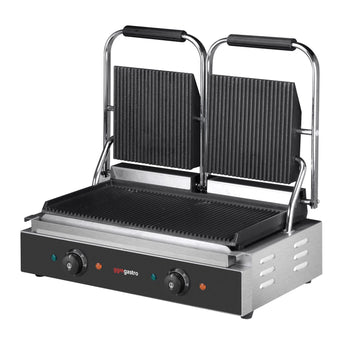 Grill kontaktowy - 3,6 kW - Ryflowana górna i dolna część - Powierzchnia grilla: 485x235 mm - Prime Gastro