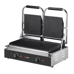 Grill kontaktowy - 3,6 kW - Ryflowana górna i dolna część - Powierzchnia grilla: 485x235 mm