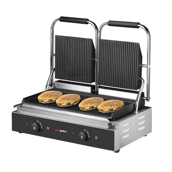 Grill kontaktowy - 3,6 kW - Ryflowana górna i dolna część - Powierzchnia grilla: 485x235 mm - Prime Gastro