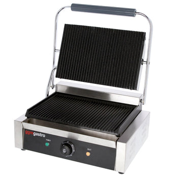 Grill kontaktowy - 2,8 kW - Ryflowana górna i dolna część - Powierzchnia grillowania: 340x230 mm - Prime Gastro