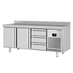 Stół chłodniczy PREMIUM PLUS - 1960x600 mm - z 2 drzwiami & 3 szufladami & z panelem tylnym