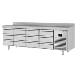 Stół chłodniczy PREMIUM PLUS - 2452x600mm - z 12 szufladami 1/3 & z panelem tylnym