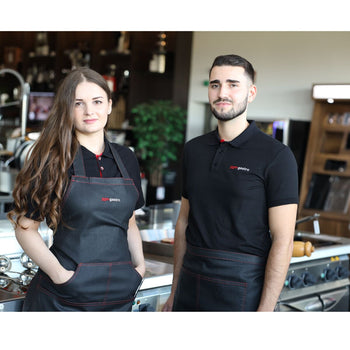 (2 szt.) Fartuch bistro - krótki - Dżinsowy wygląd-jasnoszary - Prime Gastro