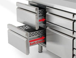 Stół chłodniczy PREMIUM PLUS - 1960x700 mm - z 1 drzwiami & 4 szufladami & panelem tylnym