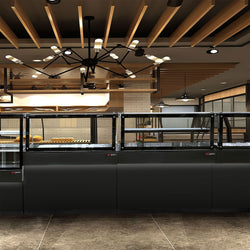 Stół Sałatkowy TORONTO - 2550mm - 4 drzwi - dla 6x GN 1/1 - czarny panel przedni - czarny granitowy blat roboczy kuchenny