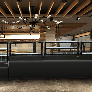 Witryna grzewcza TORONTO - 2100 mm - dla 6x GN 1/1 - czarny panel przedni - blat roboczy kuchenny z czarnego granitu - Prime Gastro