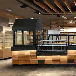 Lada chłodnicza TORONTO - 2000 mm - drewniany panel przedni - 2 półki - blat roboczy kuchenny z czarnego granitu