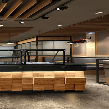 Lada kasowa TORONTO - 900 mm - drewniany panel przedni - blat roboczy kuchenny z czarnego granitu - Prime Gastro