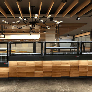 Witryna grzewcza TORONTO - 800 mm - drewniany panel przedni - do 2x GN 1/1 - blat roboczy kuchenny z czarnego granitu - Prime Gastro