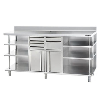 Szafka robocza - na ekspres do kawy - 2000x600mm - z kołatką, 2 szufladami, 2 drzwiczkami i panelem tylnym - Prime Gastro